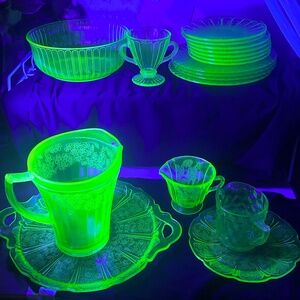 1930s Uranium Green Depression Assorted Glass